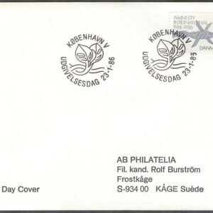 Danmark – FDC 1986-01-23 – Amnesty International 25 år, 1 kpl Adressat