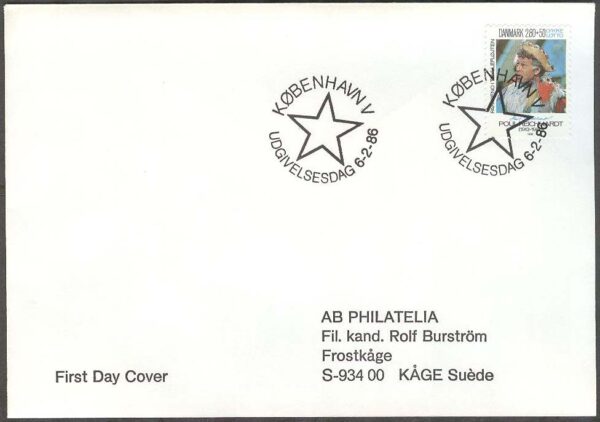 Danmark - FDC 1986-02-06 - Poul Reichardt - Skådespelare, 1 kpl Adressat