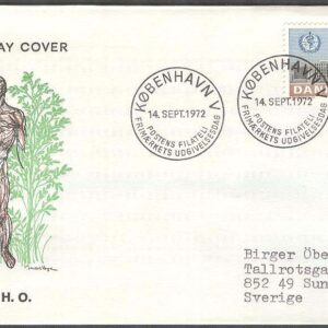 Danmark – FDC 1972-09-14 – WHO-byggnadens invigning, 1 kpl Vinjett 4 Adressat