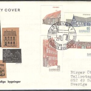 Danmark – FDC 1972-11-23 – Gamla byggnader, 4 kpl Vinjett 7 Adressat
