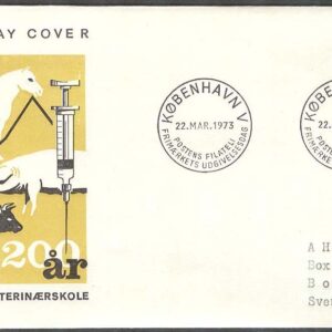 Danmark – FDC 1973-03-22 – Kungl Veterinärskolan 200 år, 1 kpl Vinjett 10 Adressat