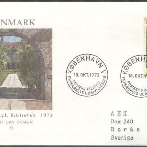 Danmark – FDC 1973-10-18 – Kungl Biblioteket 300 år, 1 kpl Vinjett 2 Adressat