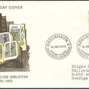 Danmark – FDC 1973-10-18 – Kungl Biblioteket 300 år, 1 kpl Vinjett 4 Adressat