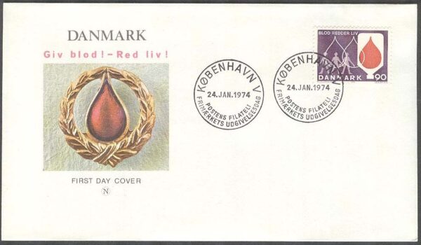 Danmark - FDC 1974-01-24 - Blodgivning, 1 kpl Vinjett 2