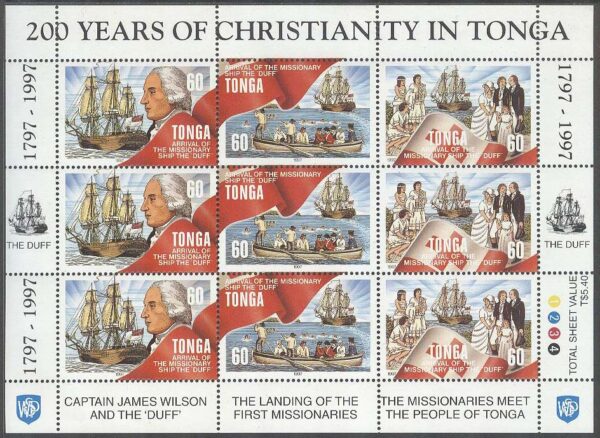 Tonga - M 1471-1473 Kung George Tupou I & Missionärer 200 år - Båtar, Miniark kpl**