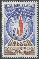 Frankrike – UNESCO – M T   12 Tjänstemärken – UNESCO – Mänskliga rättigheter, 1 kpl **