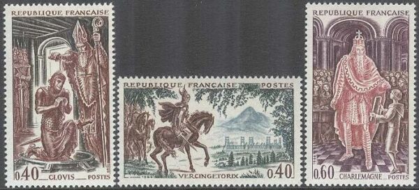 Frankrike - M 1560-1562 Stora namn i Fransk historia bla Chlodwig I, 3 kpl **