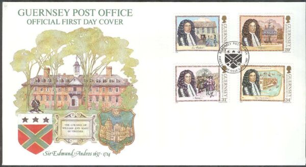 Guernsey - FDC 1987-07-07 - Edmund Andros 350 år - Guvernör, 4 kpl