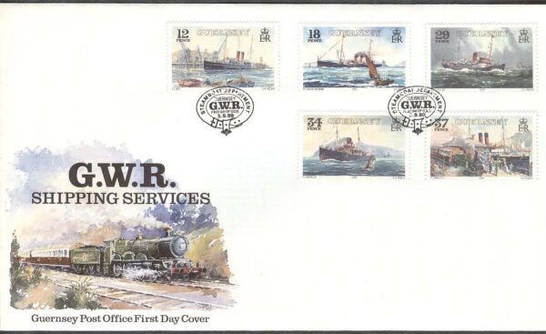 Guernsey - FDC 1989-09-05 - Fartyg till Great Western Railway - Tåg, 5 kpl