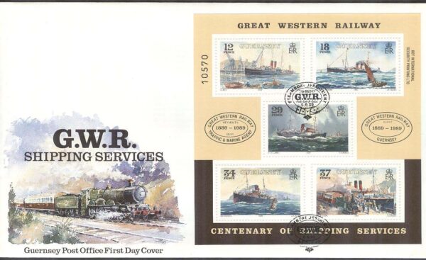 Guernsey - FDC 1989-09-05 - Fartyg till Great Western Railway - Tåg, Block