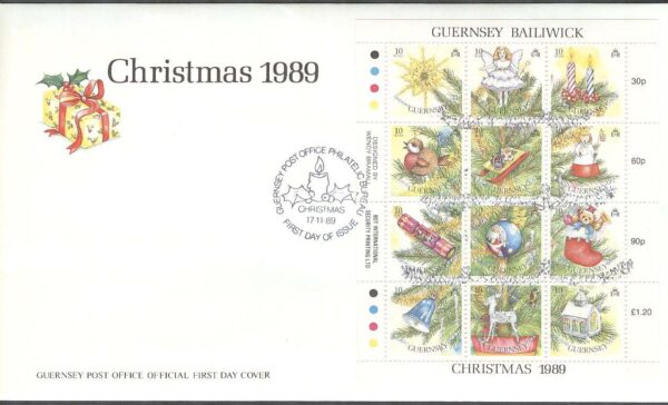 Guernsey - FDC 1989-11-17 - Jul 1989, Julgransprydnader, Miniark kpl