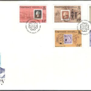 Guernsey – FDC 1990-05-03 – Frimärket 150 år – Frimärke på Frimärke, 5 kpl