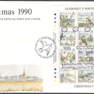 Guernsey – FDC 1990-10-16 – Jul 1990 – Övervintrande Fåglar, Miniark kpl