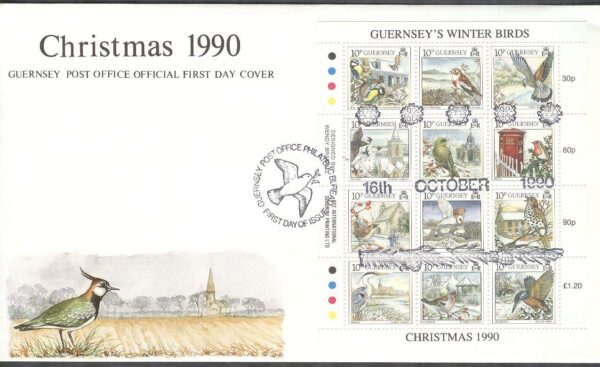 Guernsey - FDC 1990-10-16 - Jul 1990 - Övervintrande Fåglar, Miniark kpl
