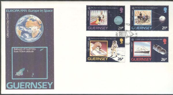 Guernsey - FDC 1991-04-30 - Europa CEPT 1991 Europa i rymden, 4 kpl