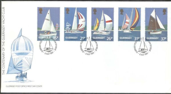 Guernsey - FDC 1991-07-02 - Sport - Segling -  Yachtclub 100 år, 5 kpl