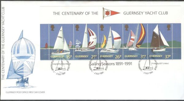 Guernsey - FDC 1991-07-02 - Sport - Segling -  Yachtclub 100 år, Block