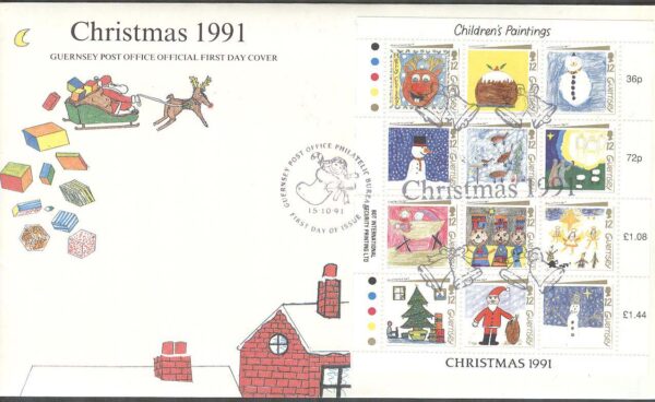 Guernsey - FDC 1991-10-15 - Jul 1991 - Barnteckingar, Miniark kpl