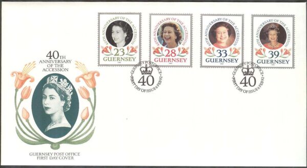 Guernsey - FDC 1992-02-06 - Drottning Elisabeth II på Tronen 40 år, 4 kpl