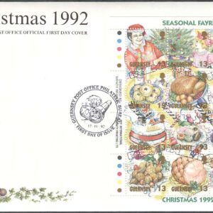 Guernsey – FDC 1992-11-17 – Jul 1992 – Festlig julmat, Miniark kpl
