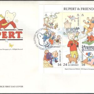 Guernsey – FDC 1993-02-02 – Tecknat – Rupert Bear, Miniark kpl