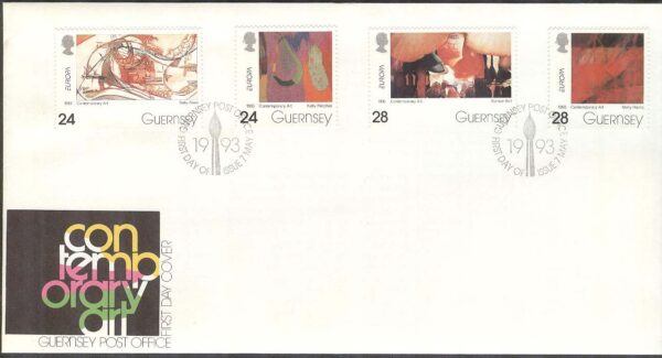 Guernsey - FDC 1993-05-07 - Europa CEPT 1993 Samtida konst, 4 kpl