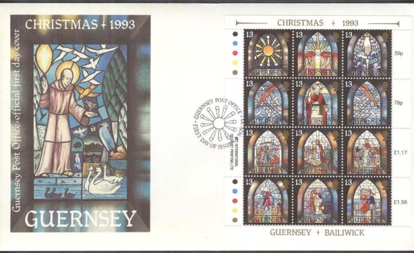 Guernsey - FDC 1993-11-02 - Jul 1993 - Konst - Glasmålningar, Miniark kpl