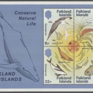 Falkland Islands – M BL   4 Fåglar – Havsdjur – Växter – Naturskydd, Block **