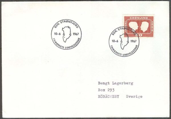 Grönland - FDC 1967-06-10 - Prinsessan Margrethes bröllop, 1 kpl Adressat