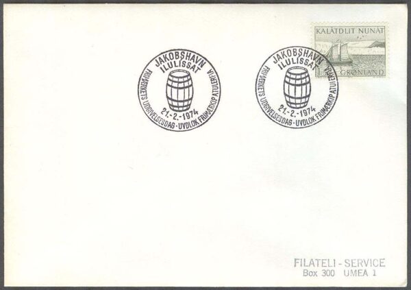 Grönland - FDC 1974-02-21 - Storbåt - Karen av Jakobshavn, 1 kpl Adressat