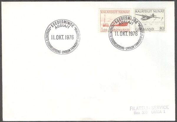 Grönland - FDC 1976-10-11 - Postflyg & Kustffartyg, 2 kpl Adressat