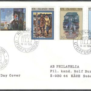 Island – FDC 1974-03-12 – 1100-årsjubileet – Konst, 4 kpl Adressat
