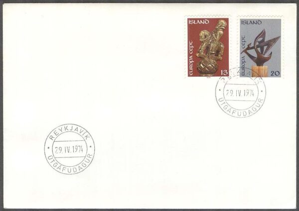 Island - FDC 1974-04-29 - Europa CEPT 1974 - Skulpturkonst, 2 kpl