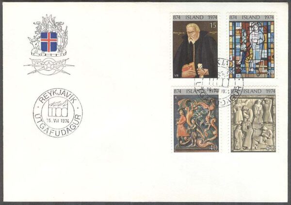 Island - FDC 1974-07-16 - 1100-årsjubileet - Konst, 4 kpl Vinjett 1