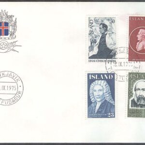 Island – FDC 1975-09-18 – Kända Islänningar I bla E Jónsson, 4 kpl Vinjett 1