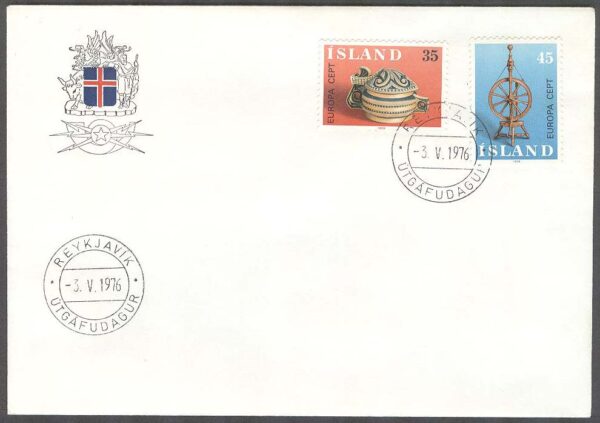 Island - FDC 1976-05-03 - Europa CEPT 1976 Konsthantverk, 2 kpl Vinjett 1