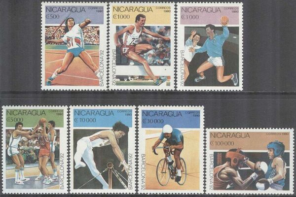 Nicaragua - M 2993-2999 OS i Barcelona 1992 bla Cykel & Basket, 7 kpl **