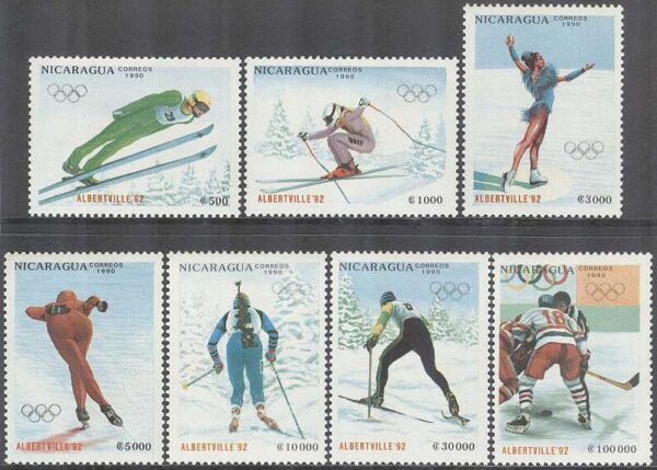 Nicaragua - M 3008-3014 OS i Albertville 1992 bla Ishockey, 7 kpl **