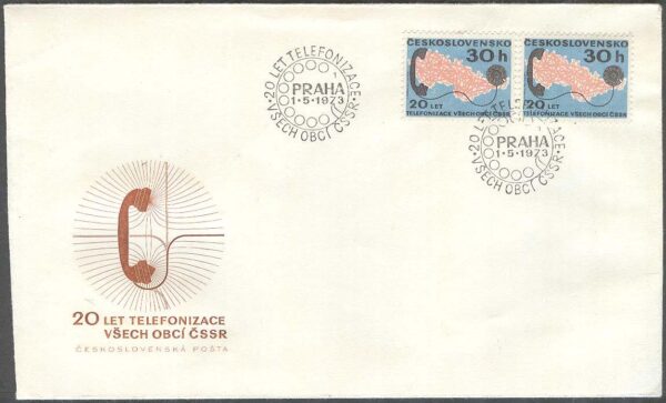 Tjeckoslovakien - FDC 1973-05-01 - Telefonnät i Tjeckoslovakien 20 år, par