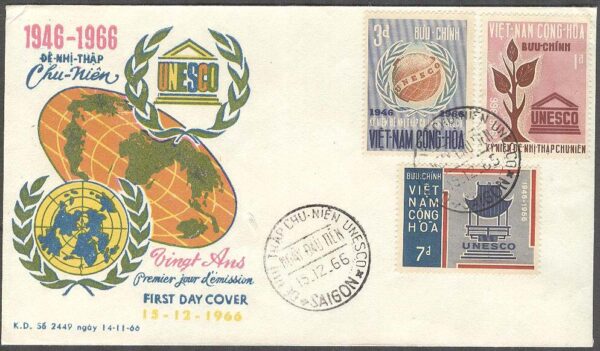 Syd Vietnam - FDC 1966-12-15 - UNESCO 20 år 1966, 3 kpl