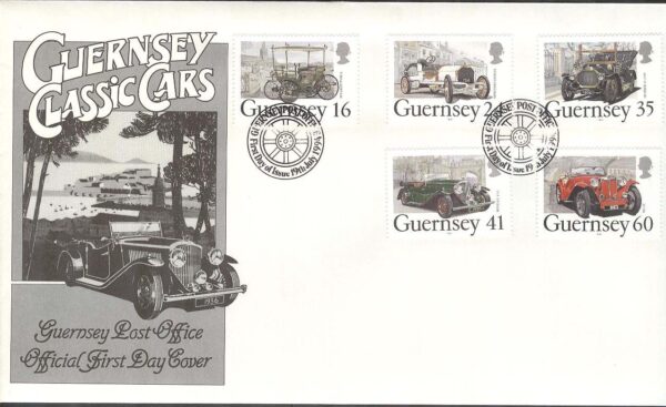 Guernsey - FDC 1994-07-19 - Bilar bla Peugeot Type 3 1894, 5 kpl