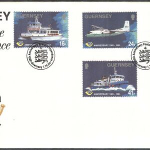 Guernsey – FDC 1994-10-01 – Flyg – Båtar – Postleveranser 25 år, 5 kpl