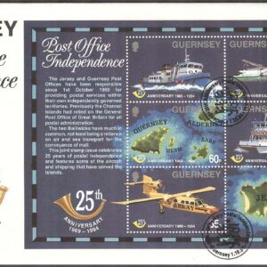 Guernsey – FDC 1994-10-01 – Flyg – Båtar – Postleveranser 25 år, Block