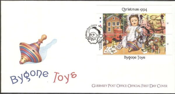 Guernsey - FDC 1994-10-01 - Jul 1994 - Gamla leksaker bla Tåg & Docka, 2 Miniark kpl