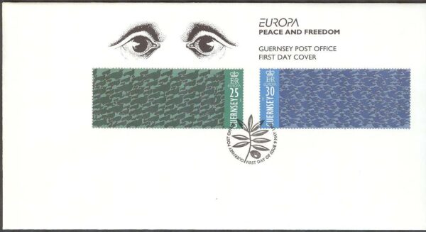 Guernsey - FDC 1995-05-09 - Europa CEPT 1995 Fred & Frihet, 2 kpl