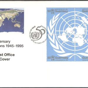 Guernsey – FDC 1995-10-24 – FN 50 år – Karta, 4-Block kpl