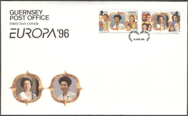 Guernsey - FDC 1996-04-21 - Europa CEPT 1996 Berömda Kvinnor, 2 kpl