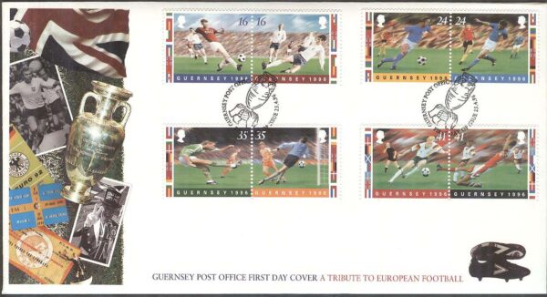 Guernsey - FDC 1996-04-25 - EM i Fotboll i England 1996, 4 st par kpl