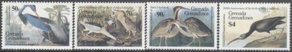 Grenada Grenadines - M  741-744 Fåglar bla Bronsibis - JJ Audubon 200 år, 4 kpl **
