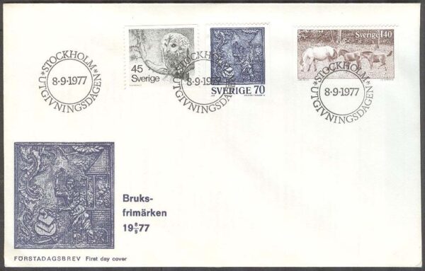 Sverige - FDC 1977-09-08 - Kattuggla-Sättugnshäll-Gotlandsruss, 3 kpl Vinjett 1